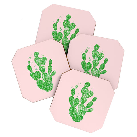 Bianca Green Linocut Cacti 1 Coaster Set