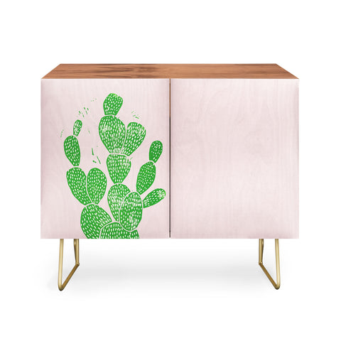 Bianca Green Linocut Cacti 1 Credenza