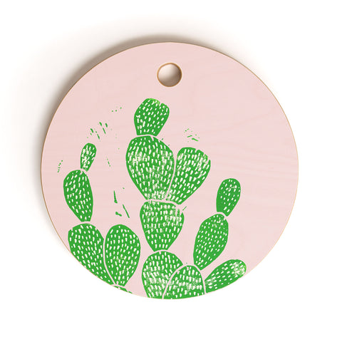 Bianca Green Linocut Cacti 1 Cutting Board Round