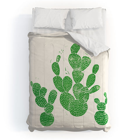 Bianca Green Linocut Cacti 1 Family Comforter