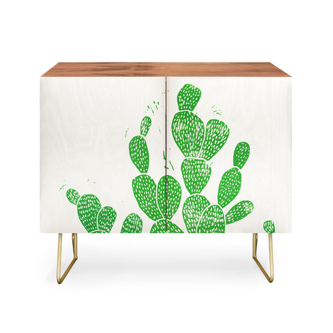 Bianca Green Linocut Cacti 1 Family Credenza