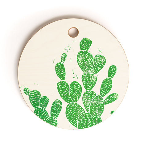 Bianca Green Linocut Cacti 1 Family Cutting Board Round
