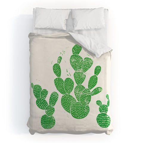 Bianca Green Linocut Cacti 1 Family Duvet Cover