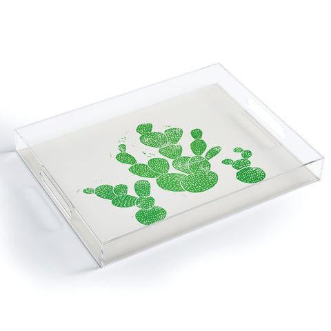 Bianca Green Linocut Cacti 1 Family Acrylic Tray