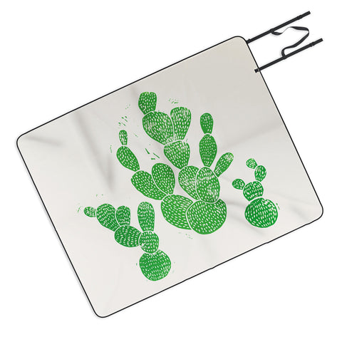 Bianca Green Linocut Cacti 1 Family Picnic Blanket