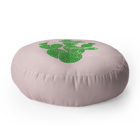Bianca Green Linocut Cacti 1 Floor Pillow Round