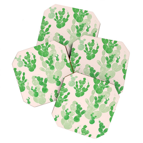 Bianca Green Linocut Cacti 1 Pattern Coaster Set