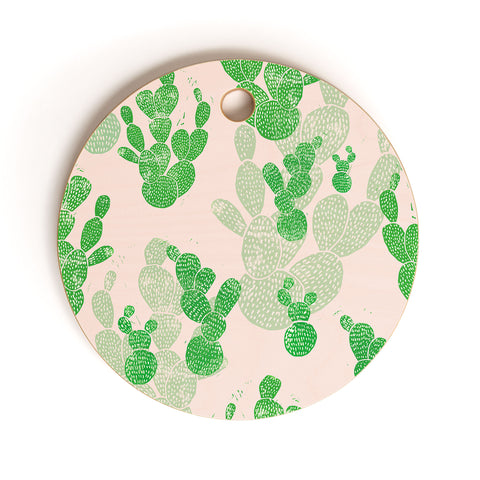 Bianca Green Linocut Cacti 1 Pattern Cutting Board Round