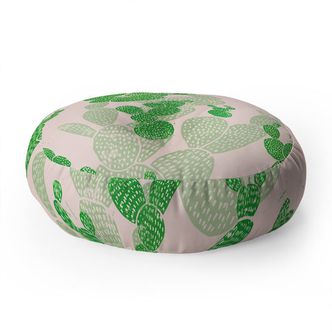Bianca Green Linocut Cacti 1 Pattern Floor Pillow Round
