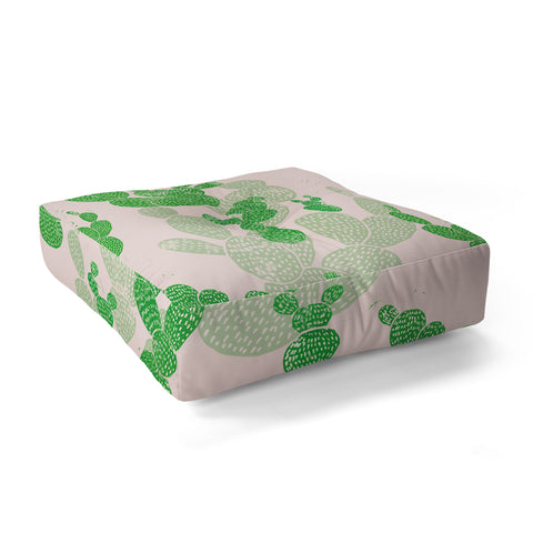 Bianca Green Linocut Cacti 1 Pattern Floor Pillow Square