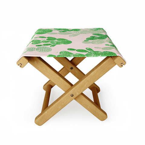 Bianca Green Linocut Cacti 1 Pattern Folding Stool