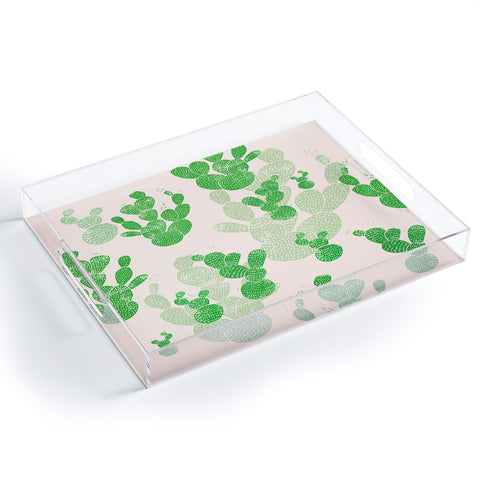 Bianca Green Linocut Cacti 1 Pattern Acrylic Tray