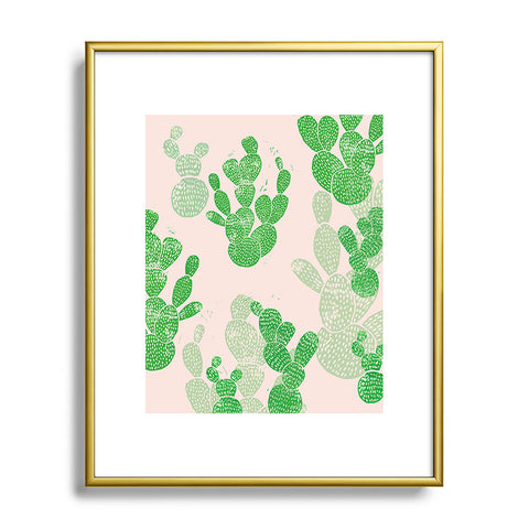 Bianca Green Linocut Cacti 1 Pattern Metal Framed Art Print
