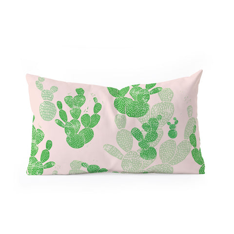 Bianca Green Linocut Cacti 1 Pattern Oblong Throw Pillow