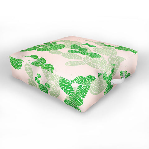 Bianca Green Linocut Cacti 1 Pattern Outdoor Floor Cushion