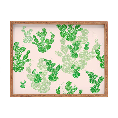 Bianca Green Linocut Cacti 1 Pattern Rectangular Tray