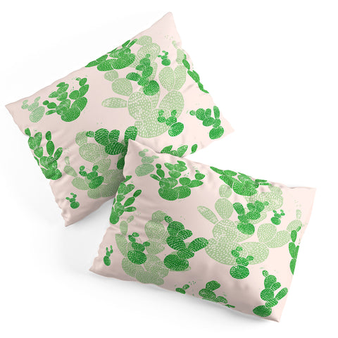 Bianca Green Linocut Cacti 1 Pattern Pillow Shams