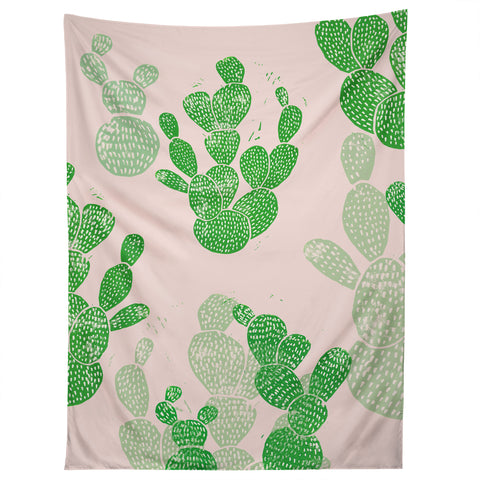 Bianca Green Linocut Cacti 1 Pattern Tapestry