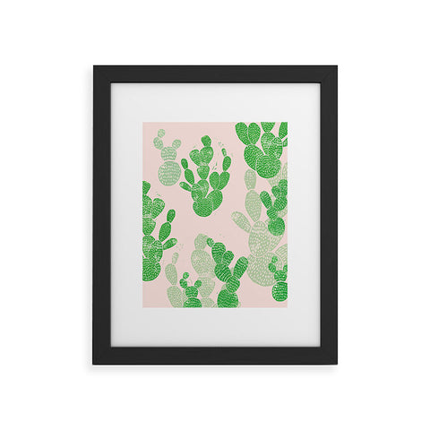 Bianca Green Linocut Cacti 1 Pattern Framed Art Print