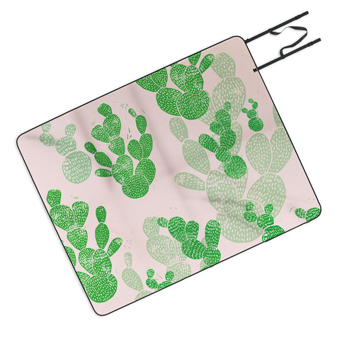 Bianca Green Linocut Cacti 1 Pattern Picnic Blanket
