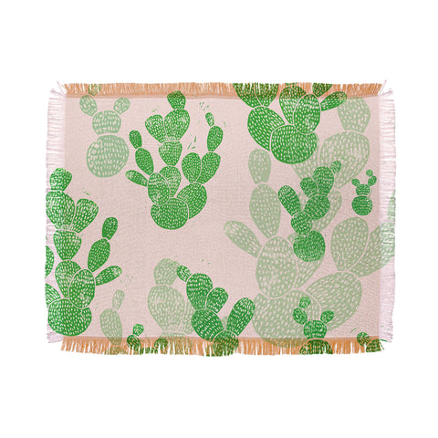 Bianca Green Linocut Cacti 1 Pattern Throw Blanket