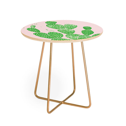 Bianca Green Linocut Cacti 1 Round Side Table