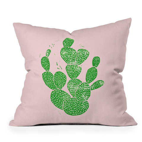 Bianca Green Linocut Cacti 1 Throw Pillow