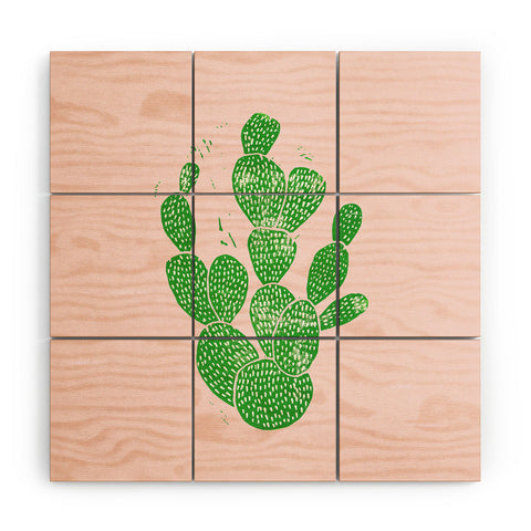 Bianca Green Linocut Cacti 1 Wood Wall Mural