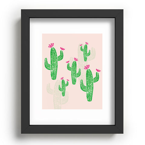 Bianca Green Linocut Cacti 2 Blooming Recessed Framing Rectangle