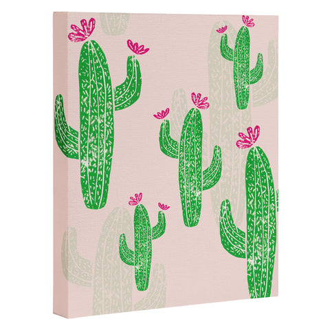 Bianca Green Linocut Cacti 2 Blooming Art Canvas