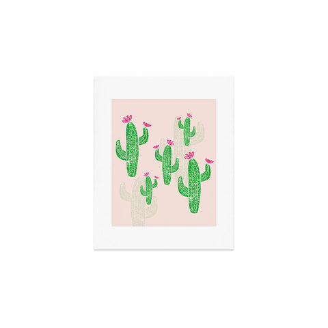 Bianca Green Linocut Cacti 2 Blooming Art Print