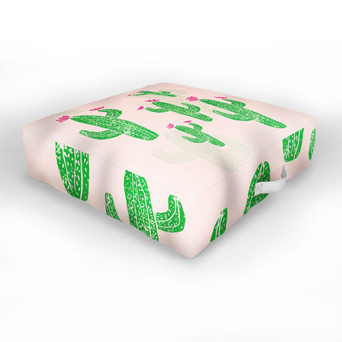 Bianca Green Linocut Cacti 2 Blooming Outdoor Floor Cushion
