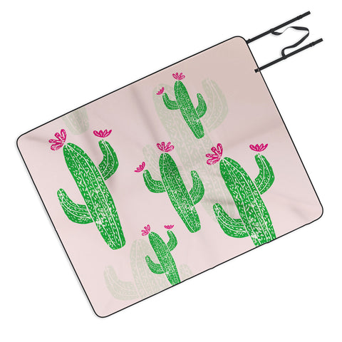Bianca Green Linocut Cacti 2 Blooming Picnic Blanket