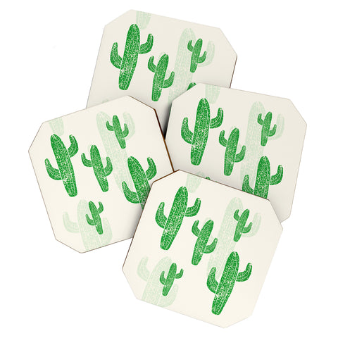 Bianca Green Linocut Cacti 2 Coaster Set