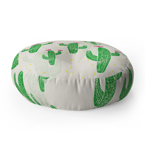 Bianca Green Linocut Cacti 2 Confetti Floor Pillow Round