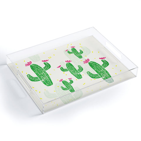 Bianca Green Linocut Cacti 2 Confetti Acrylic Tray