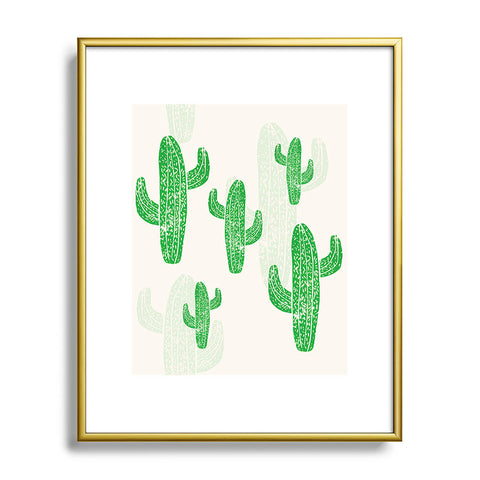 Bianca Green Linocut Cacti 2 Metal Framed Art Print