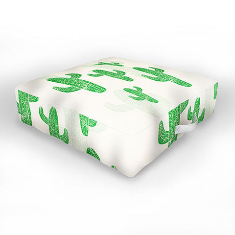 Bianca Green Linocut Cacti 2 Outdoor Floor Cushion