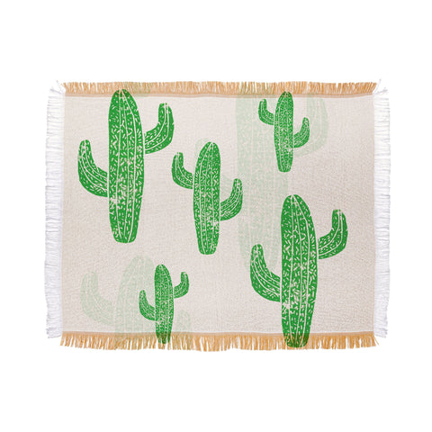Bianca Green Linocut Cacti 2 Throw Blanket