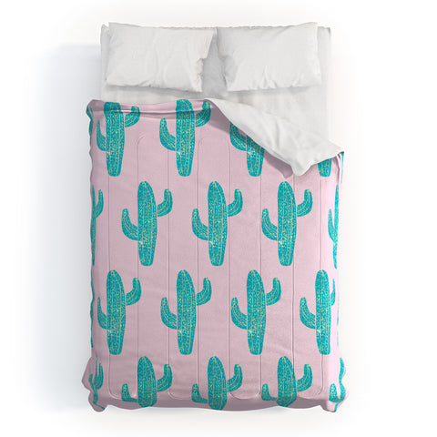 Bianca Green Linocut Cacti Candy Comforter