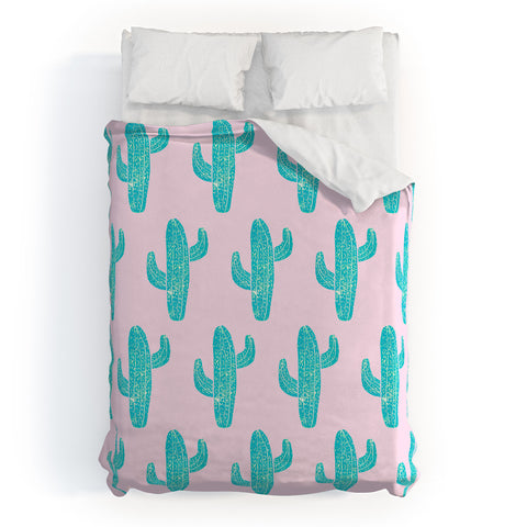Bianca Green Linocut Cacti Candy Duvet Cover