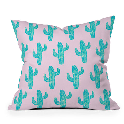 Bianca Green Linocut Cacti Candy Throw Pillow