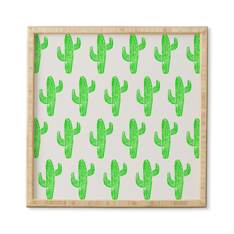 Bianca Green Linocut Cacti Green Framed Wall Art