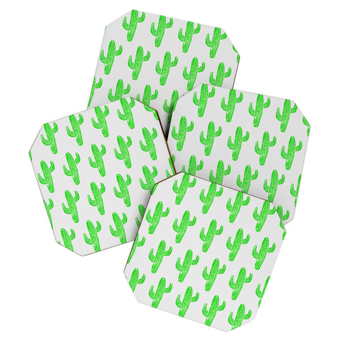Bianca Green Linocut Cacti Green Coaster Set