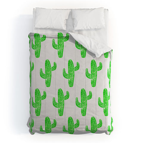 Bianca Green Linocut Cacti Green Comforter