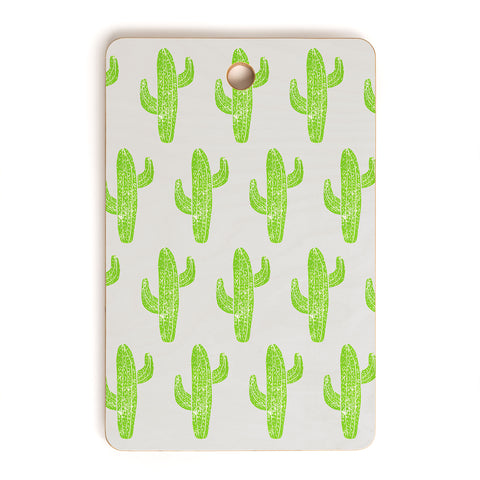 Bianca Green Linocut Cacti Green Cutting Board Rectangle