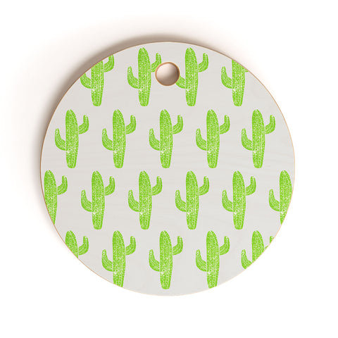 Bianca Green Linocut Cacti Green Cutting Board Round
