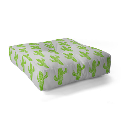 Bianca Green Linocut Cacti Green Floor Pillow Square