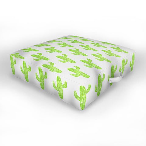 Bianca Green Linocut Cacti Green Outdoor Floor Cushion
