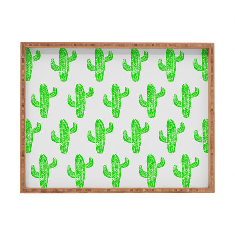 Bianca Green Linocut Cacti Green Rectangular Tray